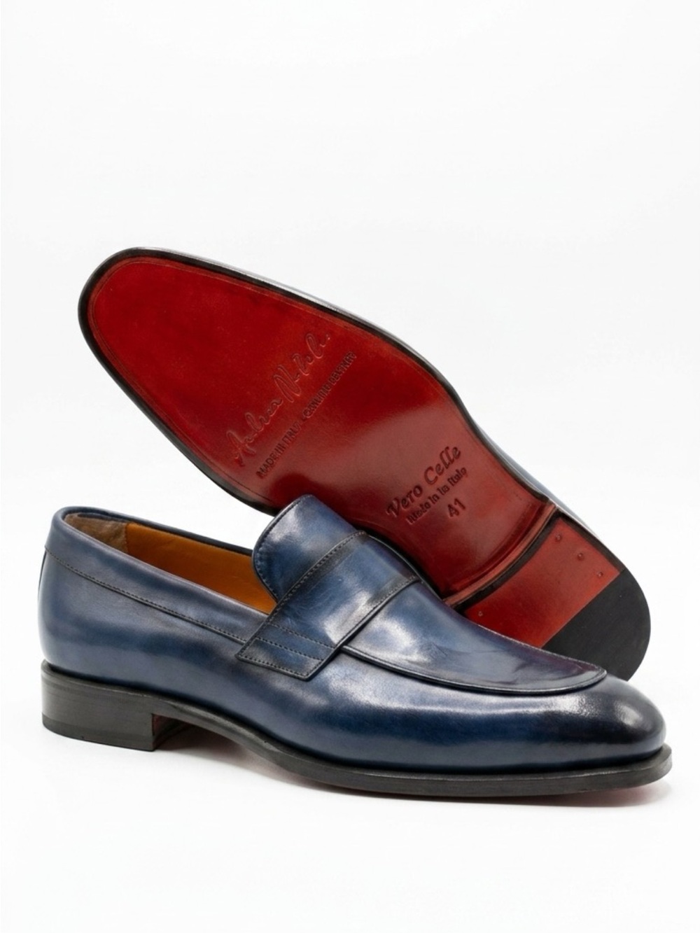 Classic Men's Blue Leather Penny Loafers